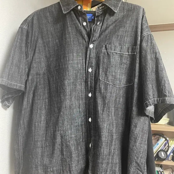 [BUNJANG] DECET Denim Oversized Short-Sleeve Shirt Black M / DECET 데님 오버핏 반팔 셔츠 블랙 M