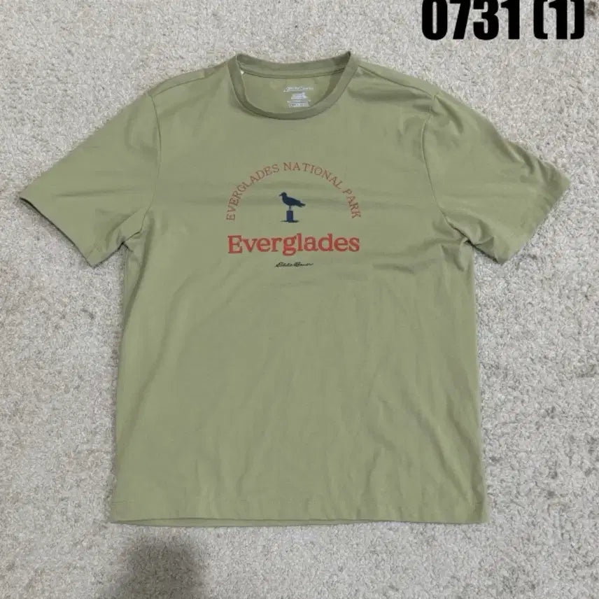 [BUNJANG] Eddie Bauer Short Sleeve T-Shirt Khaki Everglades National Park Print / 에디바우어 반팔 티셔츠 카키
