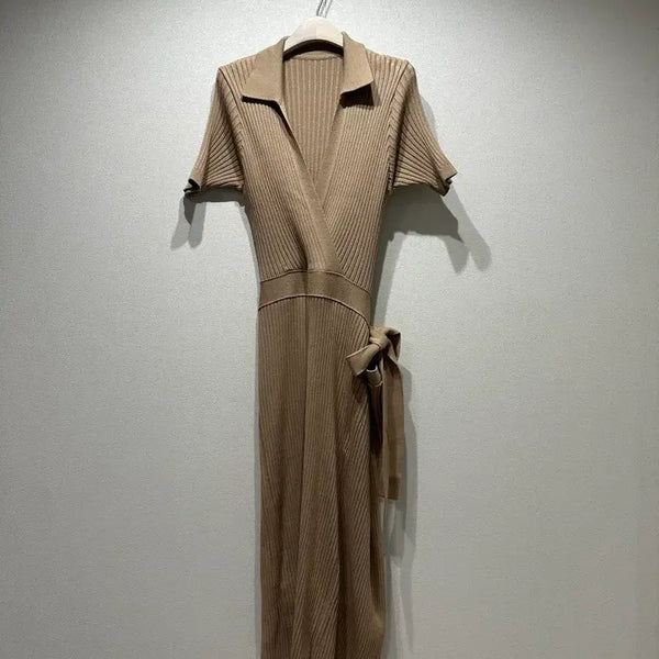 [BUNJANG] Sienne Ribbed Neck Wrap Maxi Dress / 시에 리브드넥 골지 랩 맥시 원피스