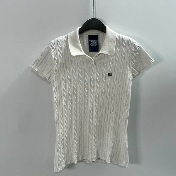 [BUNJANG] Polo Jeans Women's Star-Spangled Banner Short Sleeve Polo Knit / 폴로 진스 우먼스 성조기 반팔 카라 니트 (on.1585)