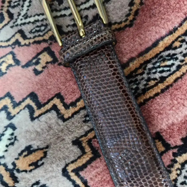 [BUNJANG] Genuine Lizard Leather Belt with Gold Buckle / 리얼 도마뱀 가죽 벨트