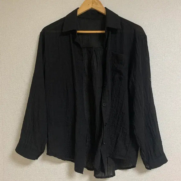[BUNJANG] Black See-Through Flowy Shirt / 블랙 시스루 하늘하늘 셔츠