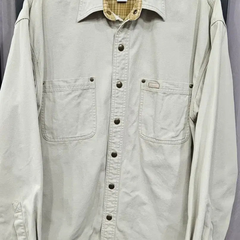[BUNJANG] Carhartt S96 Flannel Lined Duck Canvas Work Shirt Jacket (2003) / [정품M]03's빈티지 칼하트 S96 플란넬 덕캔버스 워크 셔츠 자켓 스톤