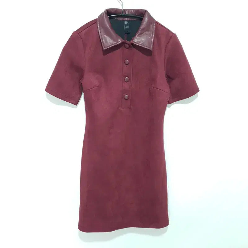 [BUNJANG] Shop Sida Leather Collar Suede Dress / 샵사이다 레더 카라 스웨이드 원피스 XXS_S2653