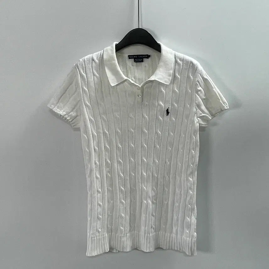 [BUNJANG] Polo Ralph Lauren Women's White Short Sleeve Knit Top L / 폴로 랄프로렌 우먼스 화이트 반팔 니트 (on.1587)