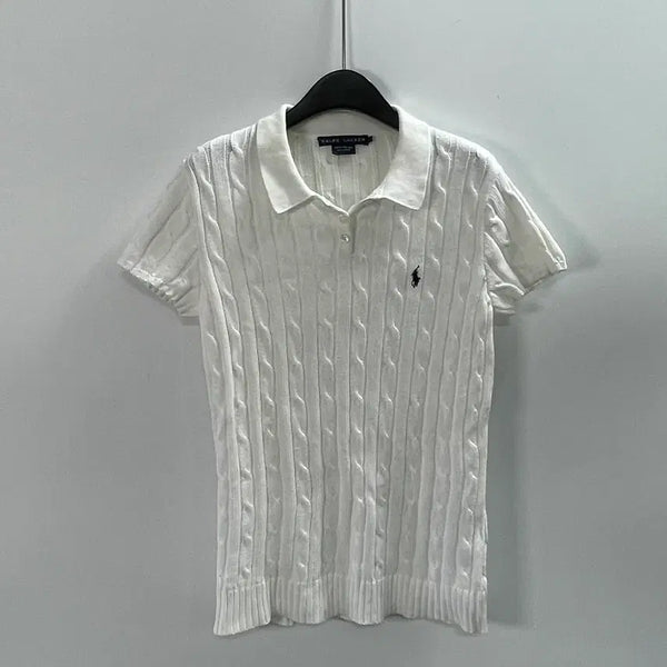 [BUNJANG] Polo Ralph Lauren Women's White Short Sleeve Knit Top L / 폴로 랄프로렌 우먼스 화이트 반팔 니트 (on.1587)