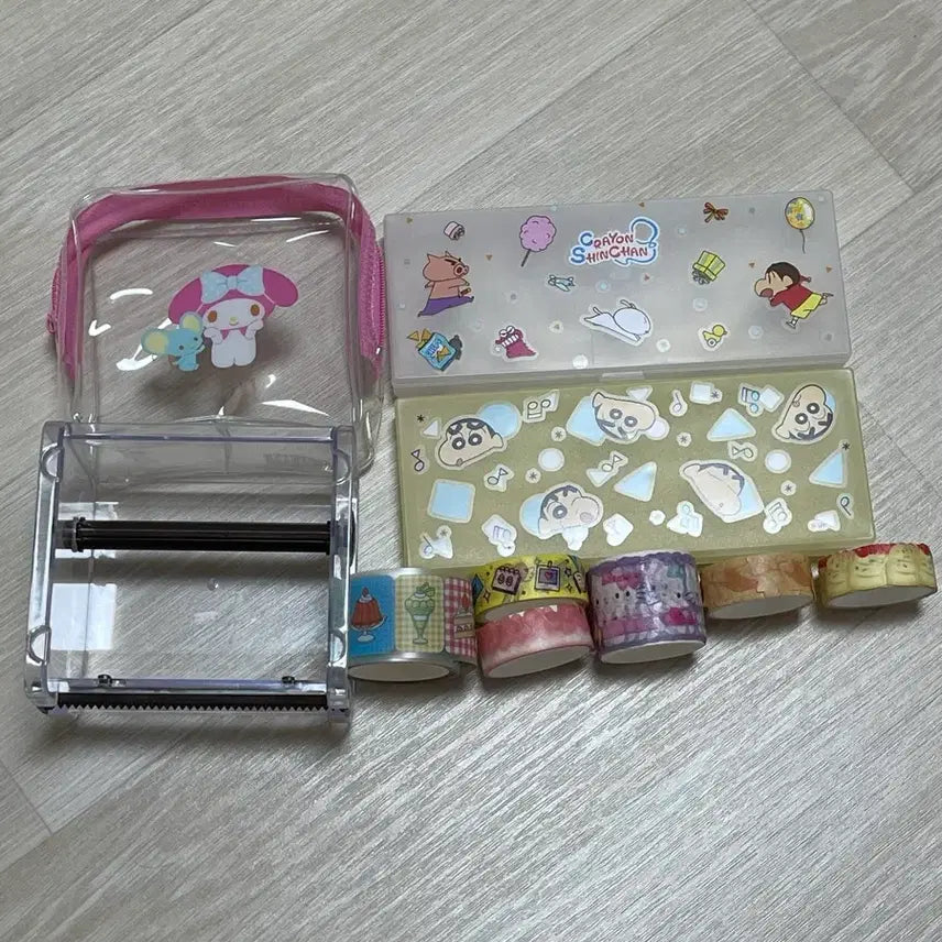 [BUNJANG] Daiso Crayon Shin-chan, Sanrio My Melody, Kitty Washi Tape Pouch Case Set / 다이소 짱구 산리오 마이멜로디 키티 마테 파우치 케이스
