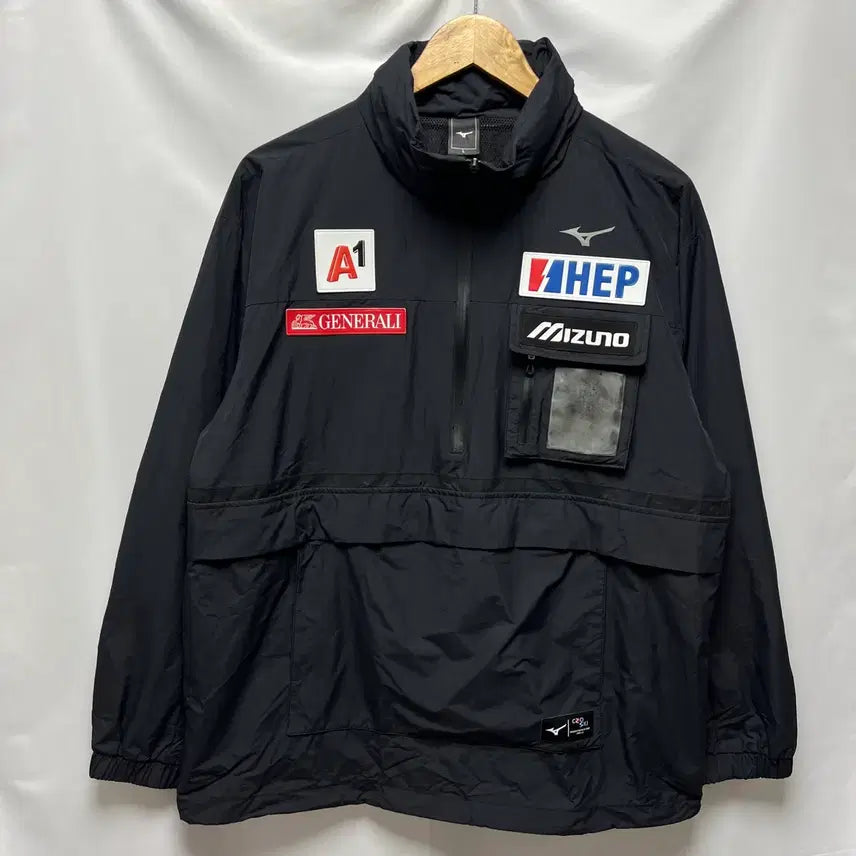 [BUNJANG] Mizuno Crosley Black Training Windbreaker Anorak Half-Zip Size L / [정품/L] 미즈노 크로스키 블랙 트레이닝 바람막이 아노락 반집업