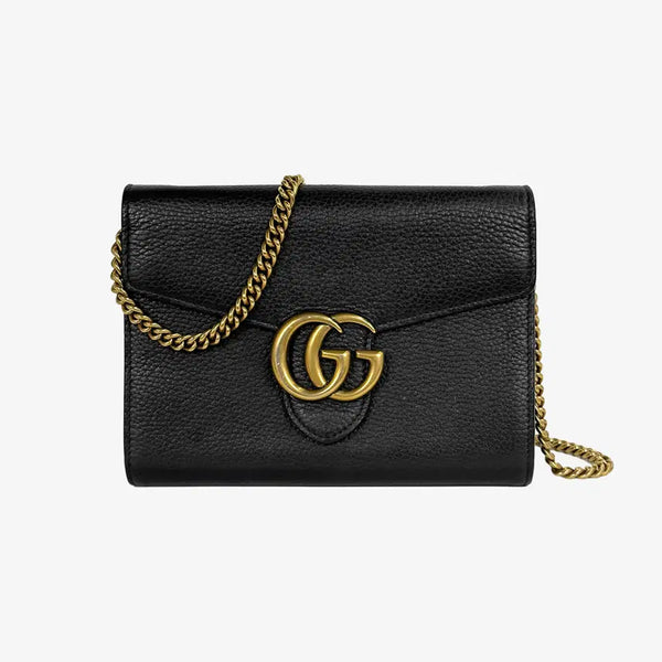 [BUNJANG] Gucci 401232 GG Marmont Matelassé Chain Wallet WOC Black Calfskin / 구찌 401232 GG 마몽 마틀라세 체인 지갑 WOC 블랙 PIFKGQF2