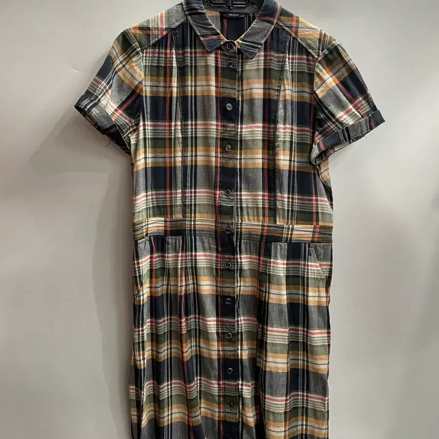 [BUNJANG] HAZZYS Linen Madras Check Shirt Dress / [L] 헤지스 HAZZYS 린넨 체크 반팔 셔츠 원피스 2,5