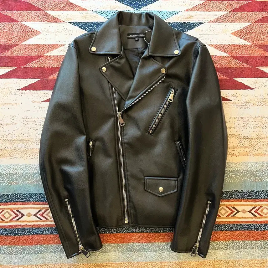 [BUNJANG] Wynd Brand Leather Double Rider Jacket Black L/100 / 와이브랜드 레더 더블 라이더 가죽자켓 [블랙] L/100