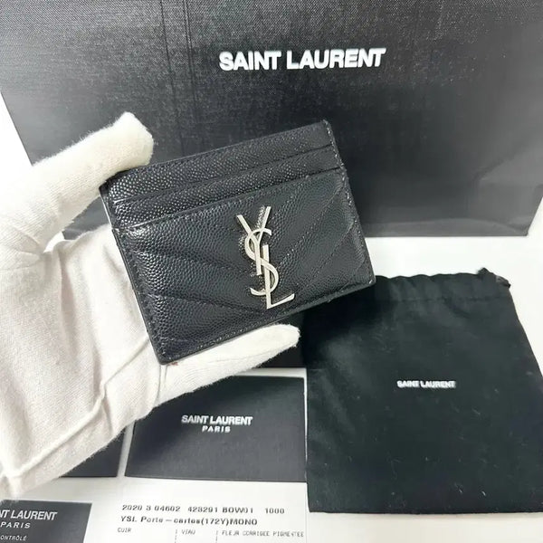 [BUNJANG] Saint Laurent Matelassé Card Holder Silver-Tone / (정품)(풀구성)입생로랑 마틀라세 카드지갑 은장