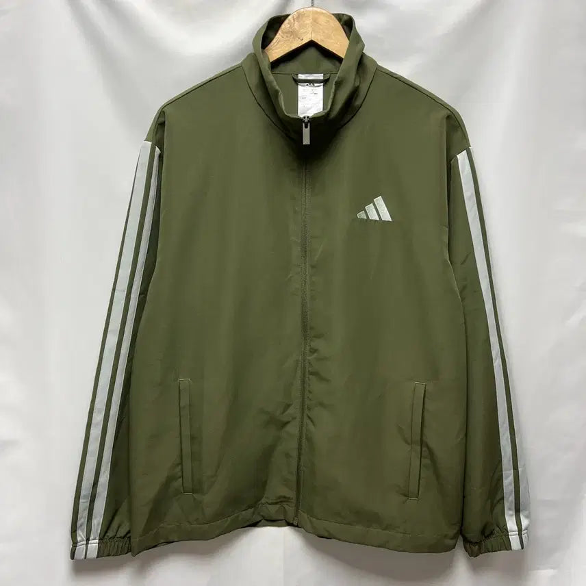 [BUNJANG] Adidas New Three Stripes Khaki Windbreaker Jacket L / [정품/L] 아디다스 신형 삼선 카키 윈드브레이커 바람막이