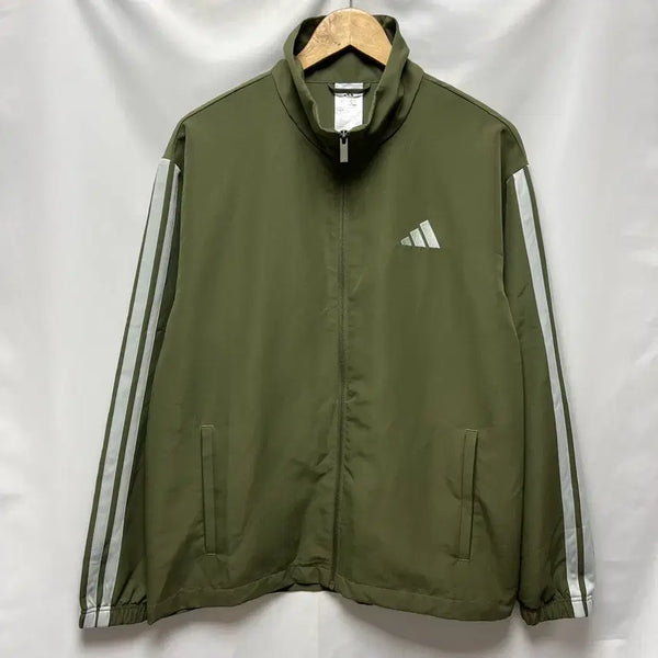 [BUNJANG] Adidas New Three Stripes Khaki Windbreaker Jacket L / [정품/L] 아디다스 신형 삼선 카키 윈드브레이커 바람막이