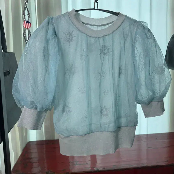 [BUNJANG] SNIDEL Sheer Tulle Layered Puff Top / Sheer Tulle Puff Top / 소라색 튤 레이어드 퍼프 탑