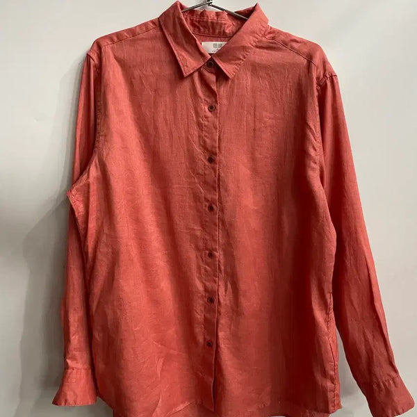 [BUNJANG] Uniqlo Premium Linen Long Sleeve Shirt Coral XL / [XL] 유니클로 UNIQLO 프리미엄 리넨 긴팔 셔츠 코랄 1.5