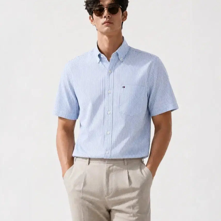 [BUNJANG] Tommy Hilfiger Classic Short Sleeve Shirt / 타미힐피거 클래식 반팔 셔츠