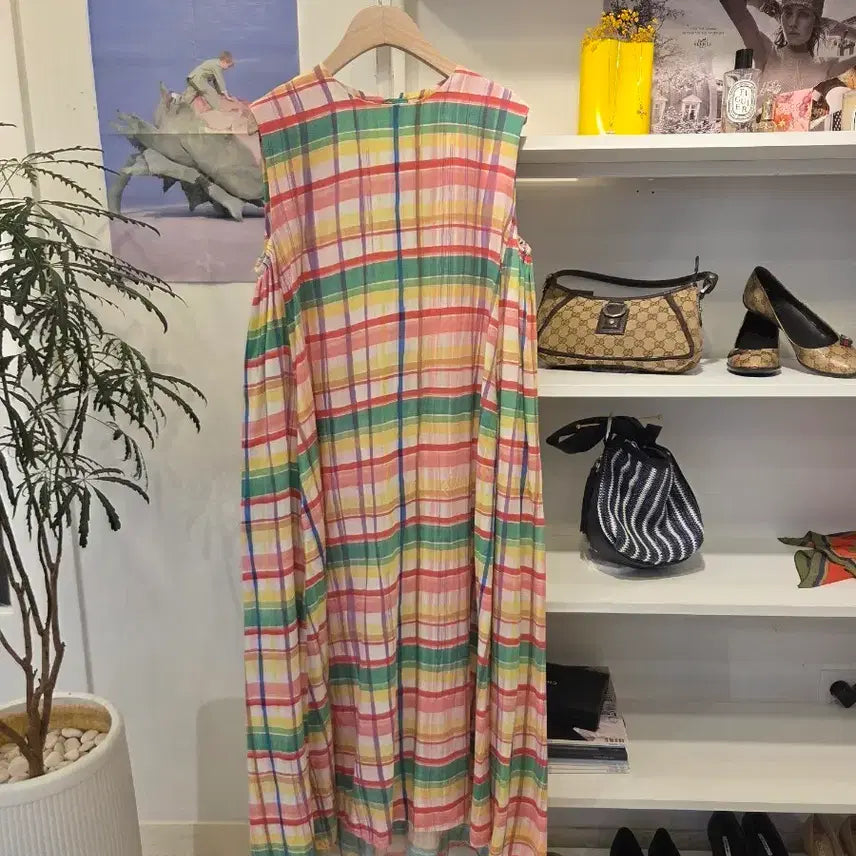 [BUNJANG] Pink Check Sleeveless Dress / 핑크 체크 슬리브리스 민소매 원피스