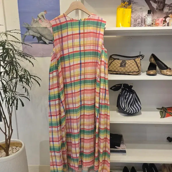 [BUNJANG] Pink Check Sleeveless Dress / 핑크 체크 슬리브리스 민소매 원피스