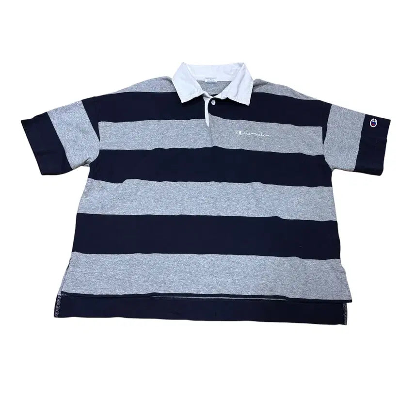 [BUNJANG] Champion Striped Oversized Short-Sleeve Polo Shirt / XS 95 챔피온 스트라이프 오버핏 반팔 카라티