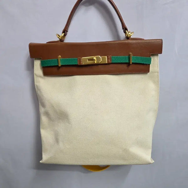 [BUNJANG] UNDER82 Canvas Brown Gold-tone Shoulder Bag / UNDER82 언더82 캔버스 브라운 금장 숄더백
