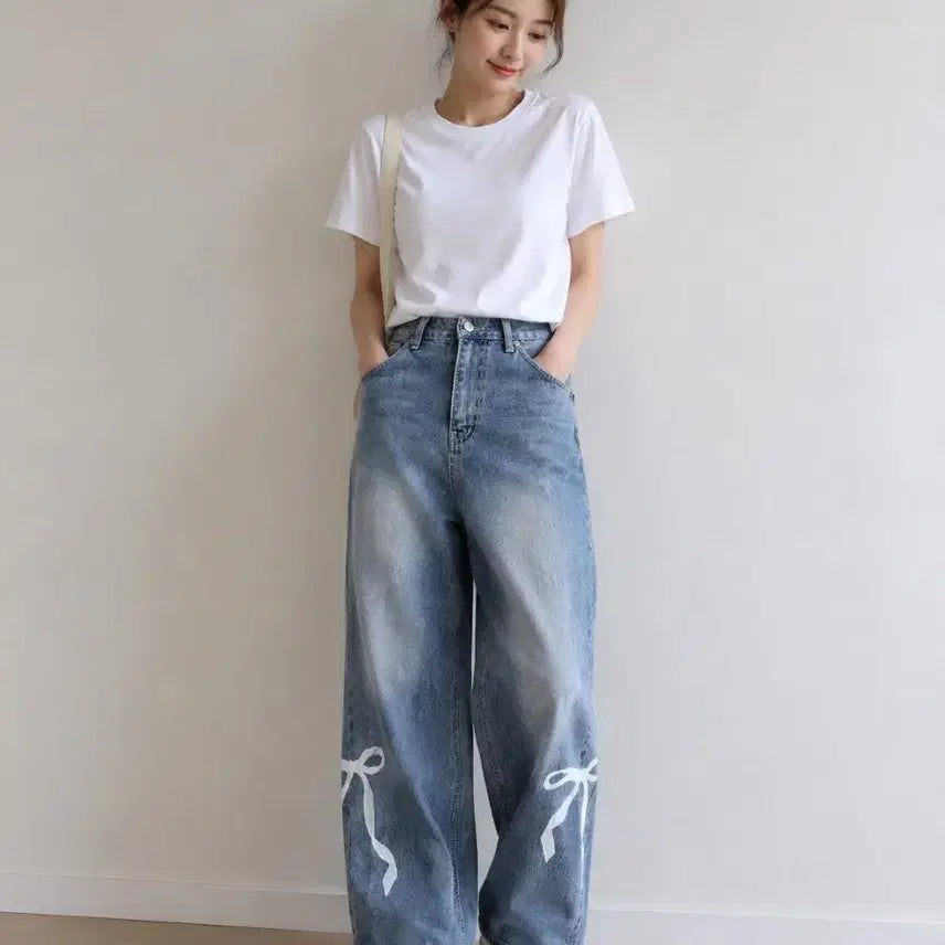 [BUNJANG] DEVELOP Wide Leg Jeans Medium Size / DEVELOP 연청 리본 와이드 데님 S사이즈(미듐 추천 허단 37) 새상품
