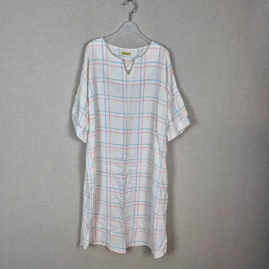 [BUNJANG] Plus Size 100% Cotton Ivory Checkered Dress / (#88,99추천)빅사이즈 면100% 아이보리 체크 원피스