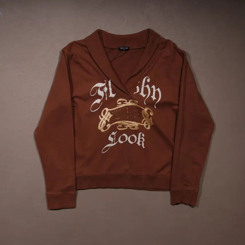[BUNJANG] Japanese Vintage Grunge Print Shoulder Cardigan Sweatshirt / 일본빈티지 그런지 프린팅 숄카라 스웻탑 A631