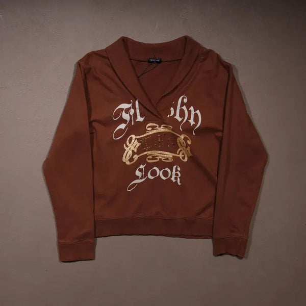 [BUNJANG] Japanese Vintage Grunge Print Shoulder Cardigan Sweatshirt / 일본빈티지 그런지 프린팅 숄카라 스웻탑 A631