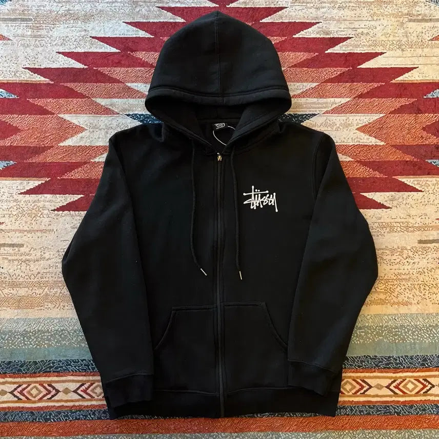 [BUNJANG] Stussy Big Stock Logo Hoodie Zip-Up Black M / 스투시 빅스탁로고 프린팅 후드집업 [블랙] M/95