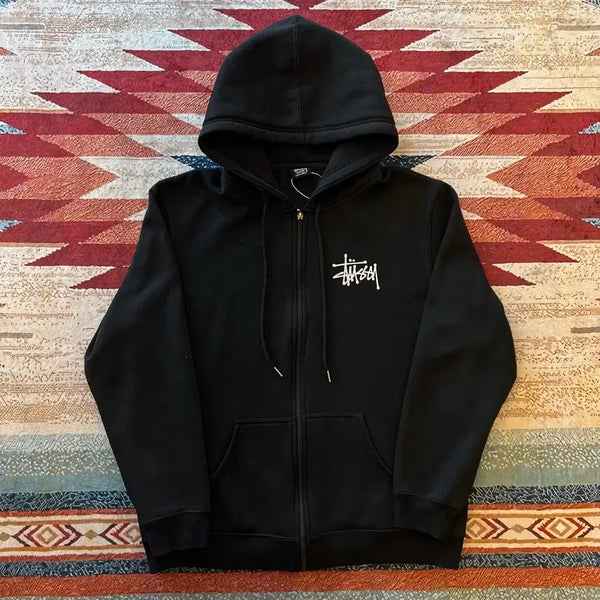 [BUNJANG] Stussy Big Stock Logo Hoodie Zip-Up Black M / 스투시 빅스탁로고 프린팅 후드집업 [블랙] M/95