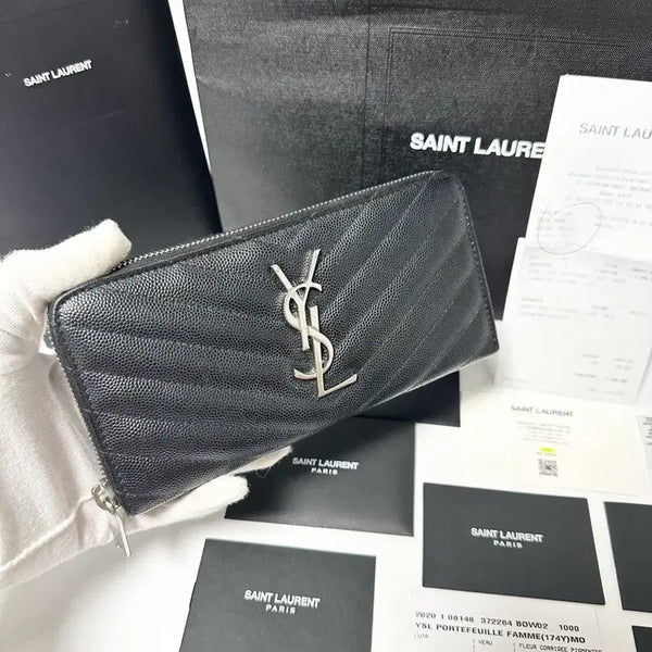 [BUNJANG] Yves Saint Laurent Matelassé Zip Around Wallet Silver Hardware / (정품)(새상품급,풀구성)입생로랑 마틀라세 어라운드 지퍼돌이 은장 장지갑