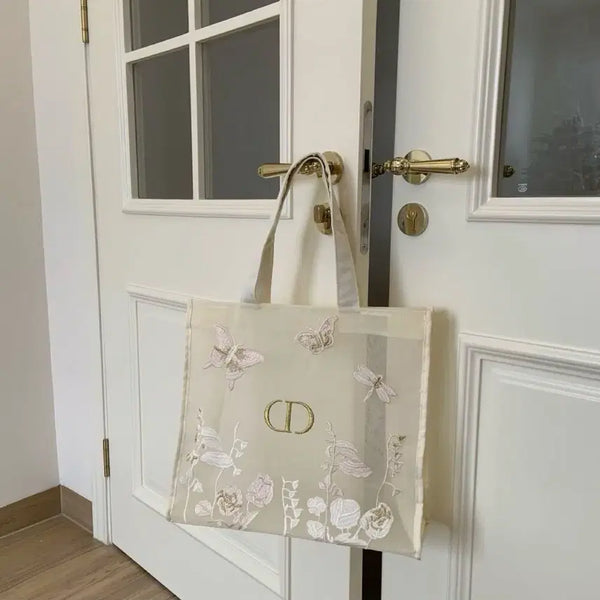 [BUNJANG] Dior Beauty Embroidered Butterfly Mesh Tote Bag Beige / 디올뷰티 자수 나비 메쉬백 베이지 디올