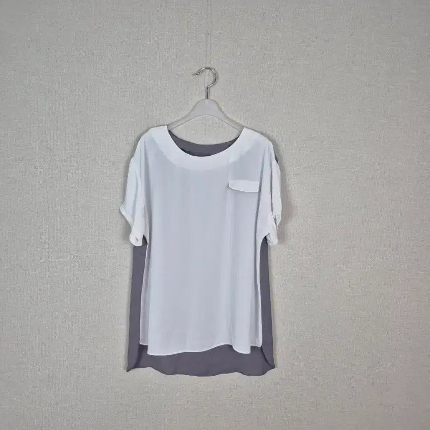 [BUNJANG] White & Gray Layered Short Sleeve Blouse / (#66,77추천)화이트그레이 레이어드 반팔 블라우스