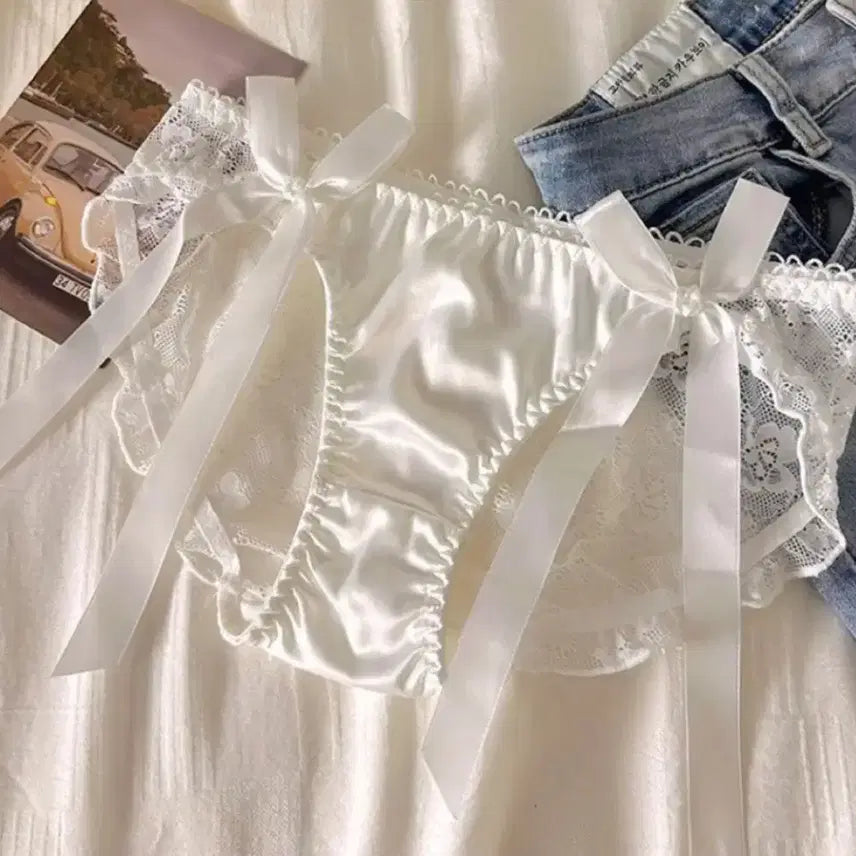 [BUNJANG] Silk Lace Ribbon Panties / (중고)스타킹 실크 레이스 리본 끈 팬티