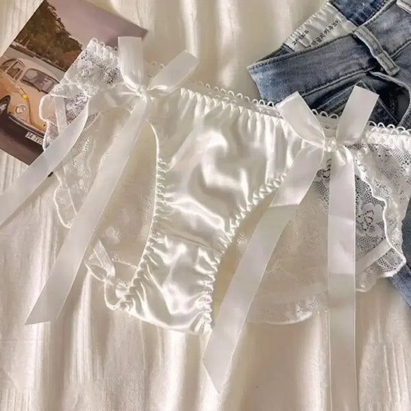 [BUNJANG] Silk Lace Ribbon Panties / (중고)스타킹 실크 레이스 리본 끈 팬티
