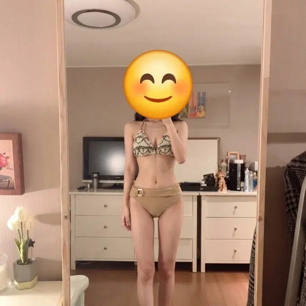 [BUNJANG] Brown Beige Patterned Bikini Set / 비키니 수영복 브라운 베이지
