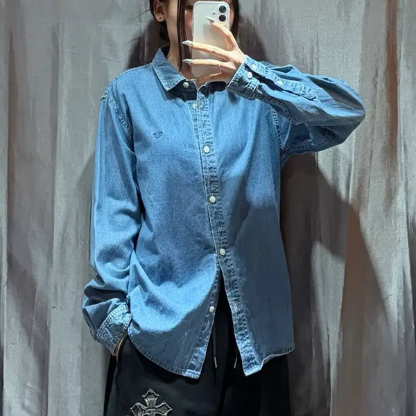 [BUNJANG] True Religion Mini Symbol Logo Denim Shirt / L 트루릴리젼 미니 심볼로고 데님셔츠
