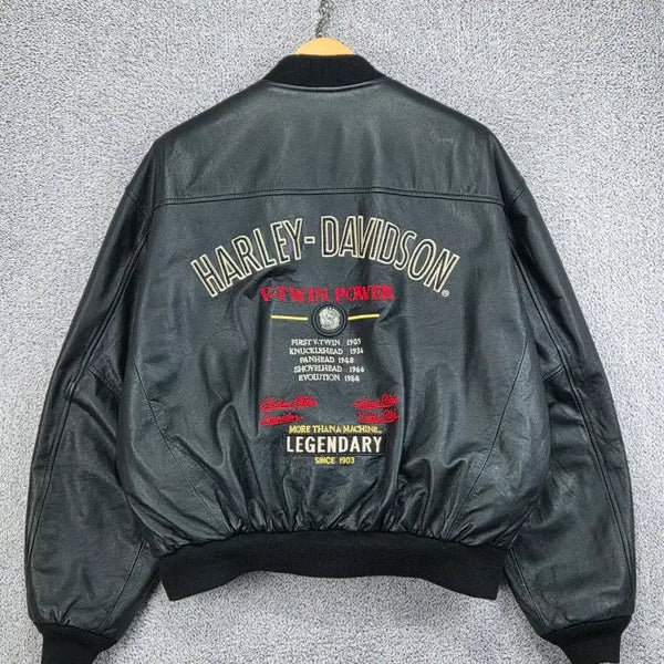 [BUNJANG] Harley Davidson V-Twin Leather Varsity Jacket / 할리데이비슨 V-TWIN 바시티 가죽 자켓 ( L ) / 13162