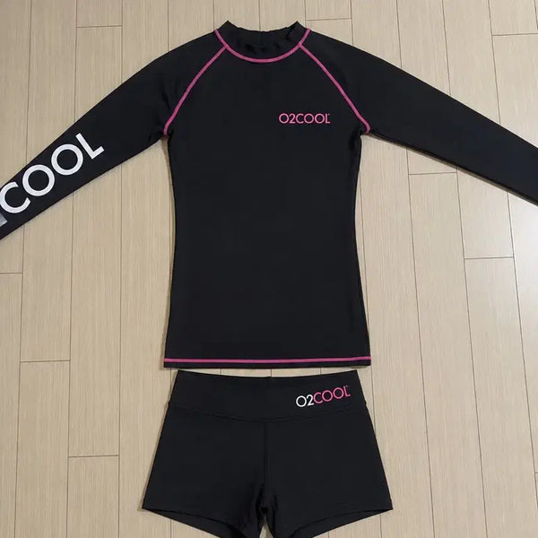 [BUNJANG] O2COOL Rash Guard Set Black Pink Swimwear Set Size L / (거의새상품) O2COOL 래쉬가드 세트 블랙 핑크 수영복 세트 L 사이즈
