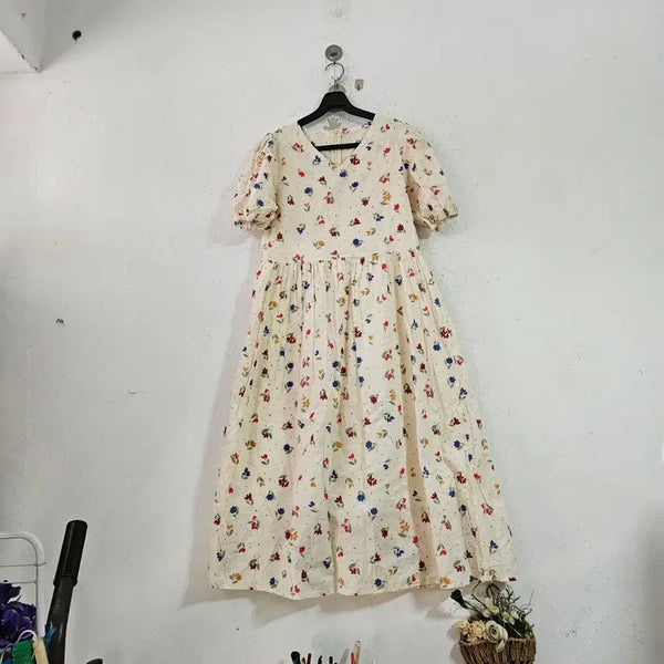 [BUNJANG] Floral V-Neck Puff Sleeve Maxi Dress - Ivory / 플로럴 원피스 아이보리55