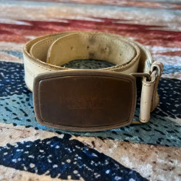 [BUNJANG] Number Nine Signature Logo Vintage Leather Belt / 넘버나인 시그니처 로고 빈티지 레더 가죽 벨트