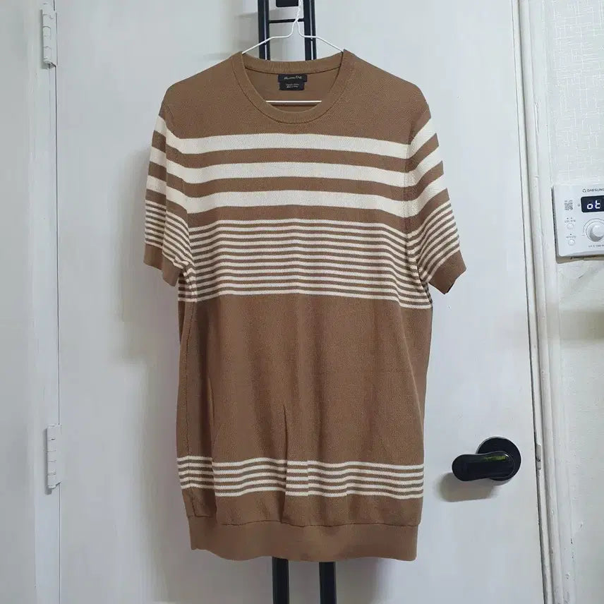 [BUNJANG] Massimo Dutti Men's Striped Short Sleeve Knit L (100) - Brown / 마시모두띠 남성 스트라이프 반팔 니트 L 100 브라운