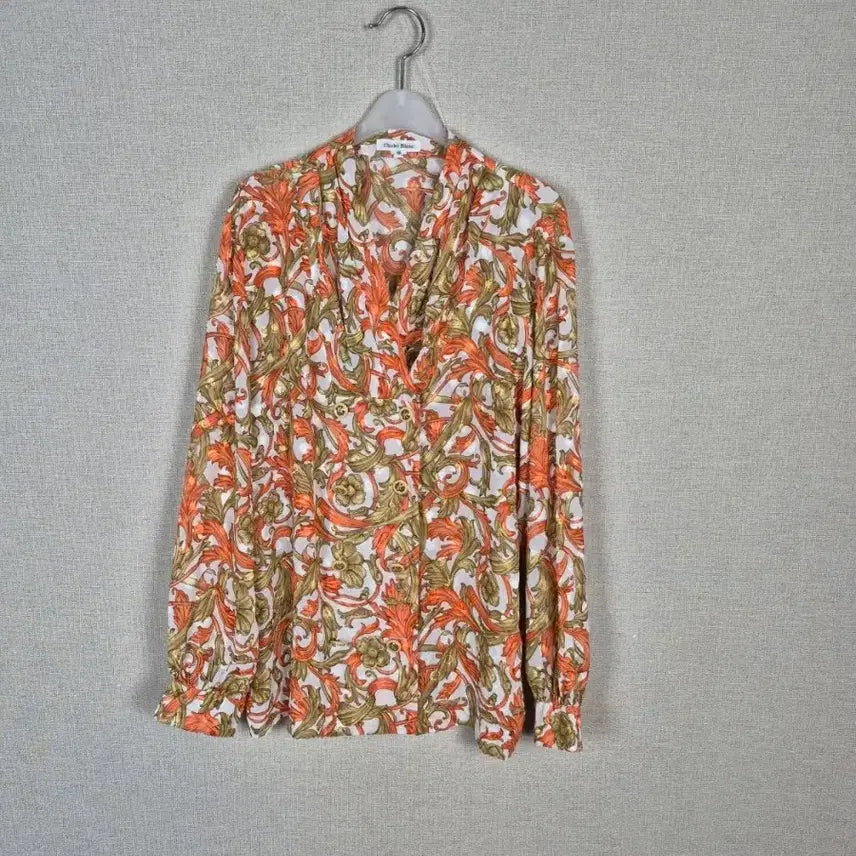 [BUNJANG] Orange Pattern Double Button Blouse / (#66,77추천)오렌지 패턴 더블버튼장식 블라우스