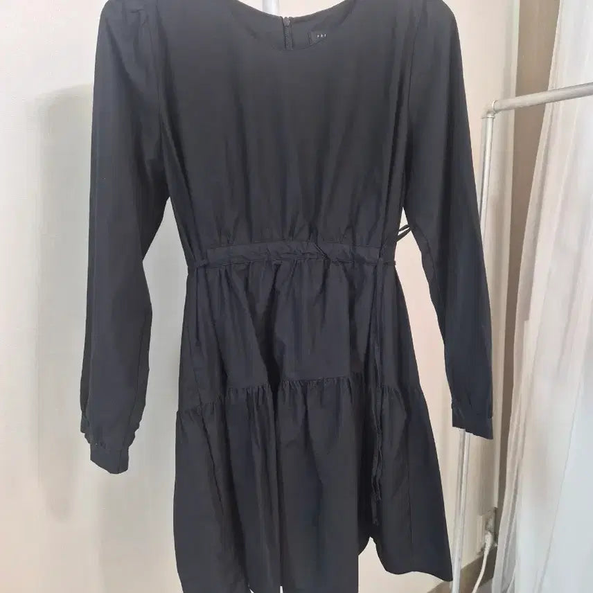 [BUNJANG] Ruffle Ribbon Waist Belt Dress / 원피스 리본 허리끈  캉캉 블랙