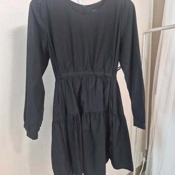 [BUNJANG] Ruffle Ribbon Waist Belt Dress / 원피스 리본 허리끈  캉캉 블랙