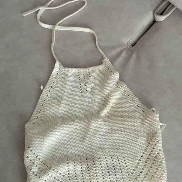 [BUNJANG] White Knit Halterneck Top / 화이트 니트 홀터넥 탑