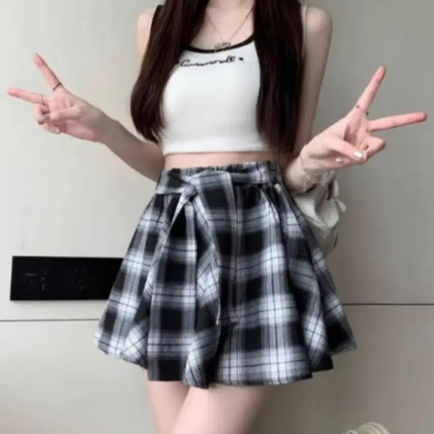 [BUNJANG] Checkered Pattern Flare Skirt Shorts / 체크 패턴 플레어 스커트 치마바지 / 에이블리 / 교신가능