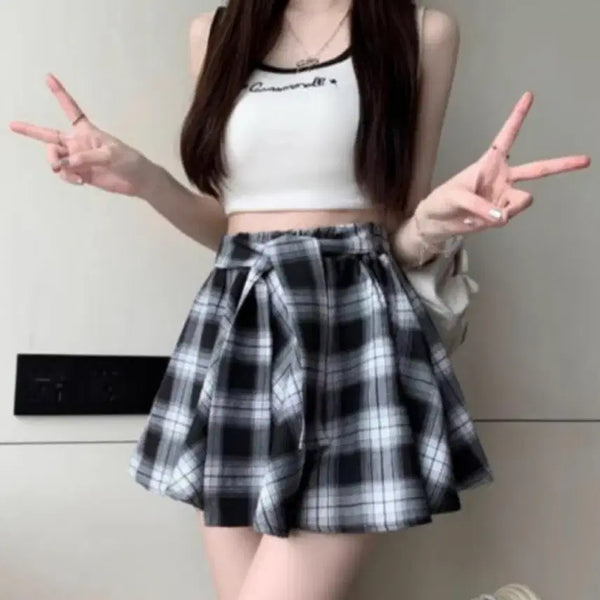 [BUNJANG] Checkered Pattern Flare Skirt Shorts / 체크 패턴 플레어 스커트 치마바지 / 에이블리 / 교신가능