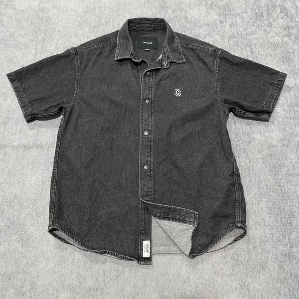 [BUNJANG] Covernat Denim Short Sleeve Shirt XS Black / Xs 커버낫 데님 반팔 셔츠 흑청